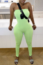 Fluorescent green Fashion Casual Solid Milk. Sleeveless Wrapped Jumpsuits