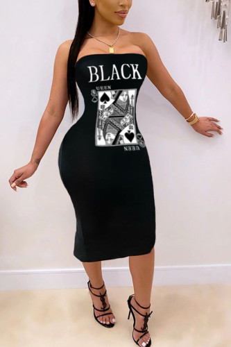 Poliéster preto moda sexy adulto senhora envolto estampa peito sem costas padrão plus size