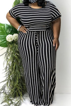 Black Polyester Sexy Striped Print Stripe Plus Size 