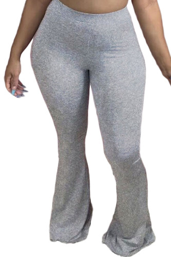 Pantaloni in misto cotone grigio con elastico in vita alta con taglio a stivaletto