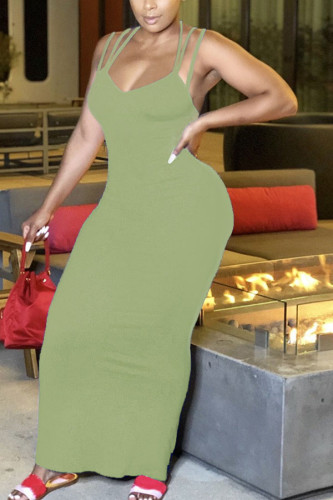 Leite Verde. Moda Casual Adulto Senhora Sem Ombro Sem Manga Decote em V Saia Comprida no Tornozelo Vestidos Sólidos Sem Costas