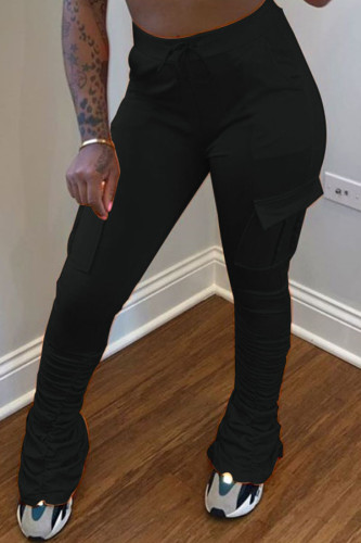 Pantalon crayon vénitien noir avec braguette élastique mi-longue et poche solide
