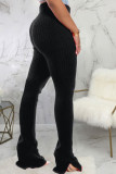 Gris Fashion Casual Adult Pit Article Tissus Solid Slit Skinny Bottoms