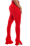 Red Fashion Casual Adult Pit Article Tissus Solid Slit Skinny Bottoms