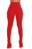 Red Fashion Casual Adult Pit Article Tissus Solid Slit Skinny Bottoms