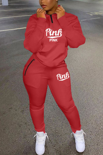 Red Fashion Sportswear Lettera per adulti con stampa O collo in due pezzi