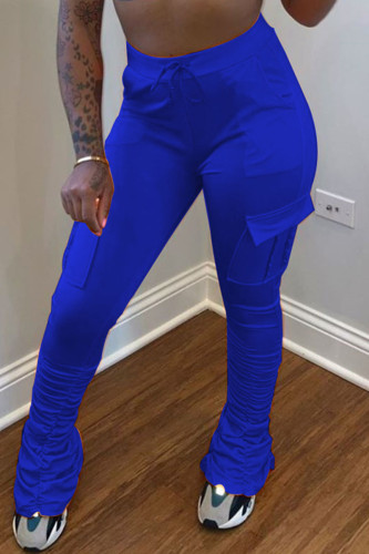 Pantalon crayon vénitien bleu à poche élastique mi-longue