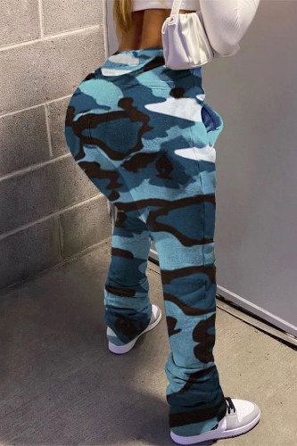 Blue Street Camouflage Print Boot Cut Byxor