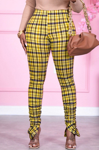 Pantaloni skinny pieghevoli con stampa di moda gialla