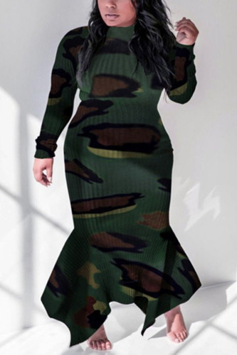 Camouflage Fashion Casual Plus Size Camouflage Print Basic O Neck Abito stampato