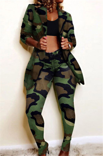 Camouflage Mode Casual Print långärmad tvådelad kostym