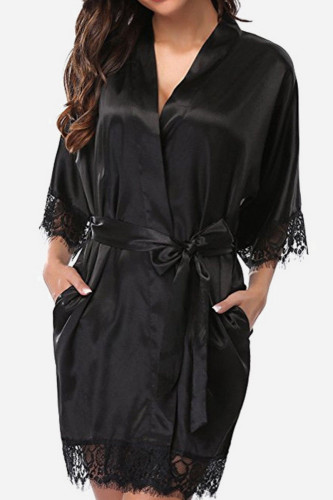 Camisola de noite de renda solta preta sexy fashion