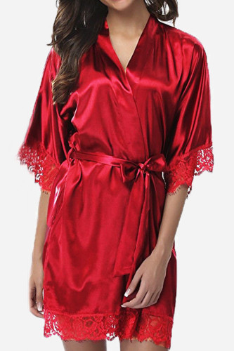 Camisola de noite vermelha sexy moda de renda solta