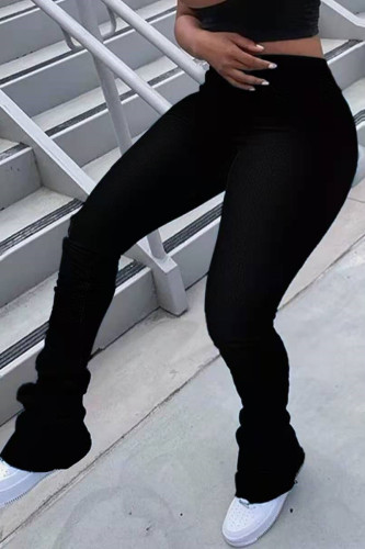 Calças pretas moda casual sólida básica regular cintura média