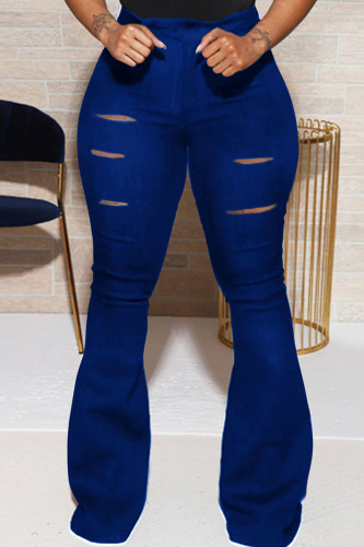 Pantaloni per altoparlanti a vita alta con taglio stivaletto blu Street Solid