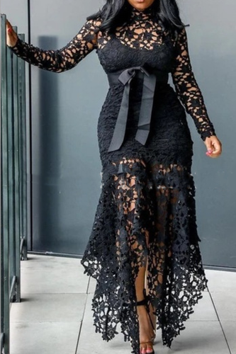 Black Sexy Patchwork Split Joint Half A Turtleneck Irregular Dress Dresses