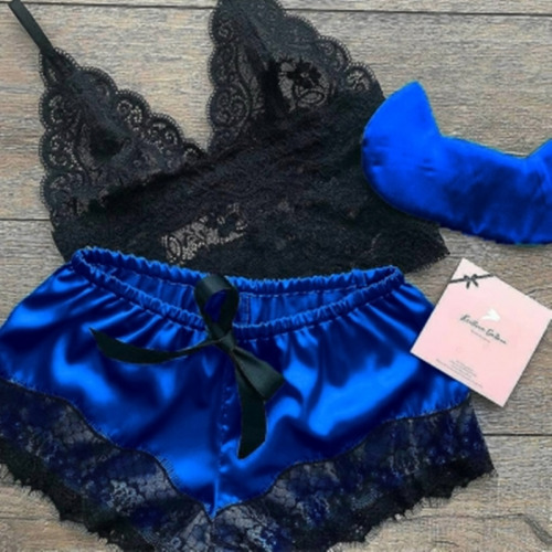 Pijama Suspensório de Renda Azul Sexy Fashion