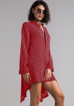 Wine Red Casual O-Neck Long Sleeve Loose skirt Club Dresses