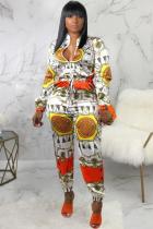multicolor Mode Sexig dragkedja Patchwork Print Polyester Långärmad Mandarin Krage Jumpsuits