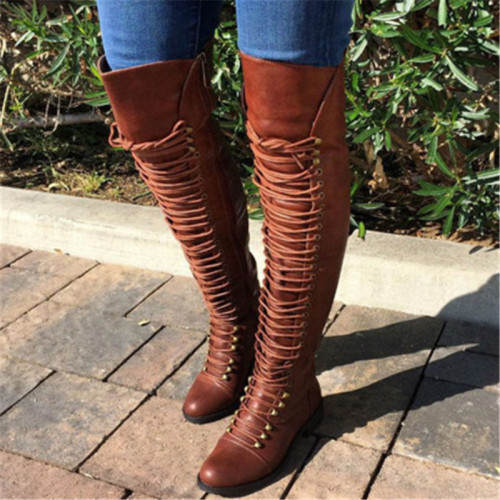 Brown Fashion Solid Color Pointed Keep Warm High Boots