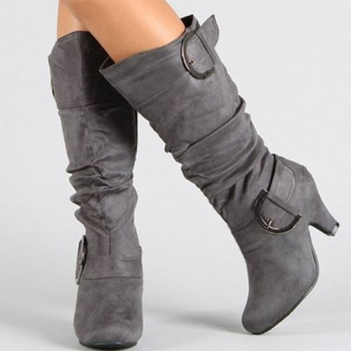 Grey Fashion Casual Solid Color Pointed Keep Warm High Boots