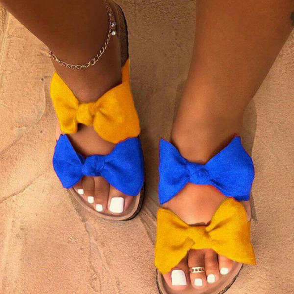 Décontracté bleu jaune avec des chaussures confortables rondes à nœud