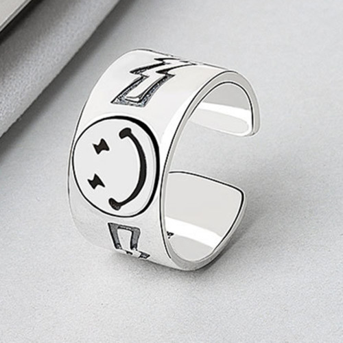 Silver Fashion Smiley Ring Smycken