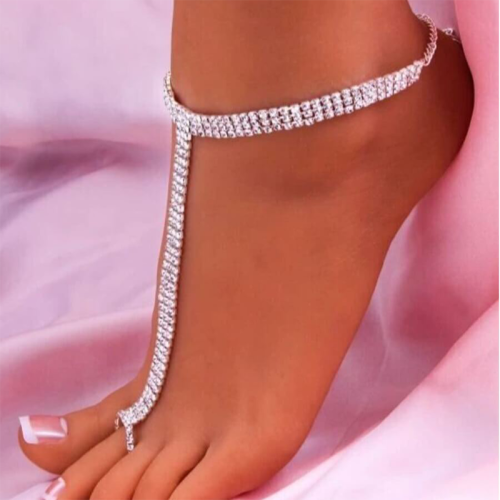 Silver Sexig Patchwork Rhinestone Chains Hot Drill Anklet