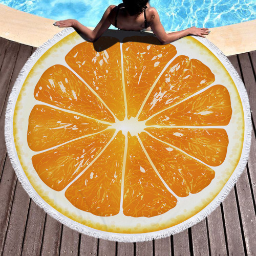 Tapete de praia com estampa de festa casual laranja com borla dividida