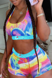 Multicolor Casual Sportswear Print Vests U Neck Sleeveless Two Pieces