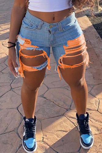 Pantaloni di jeans con foro rotto sexy di moda arancione