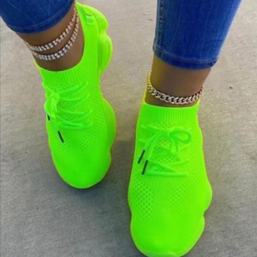Fluorescerande gröna Casual Sportswear Bandage Runda Sportskor