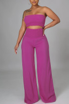 Purple Elegant Solid Split Joint Strapless Sleeveless Two Pieces