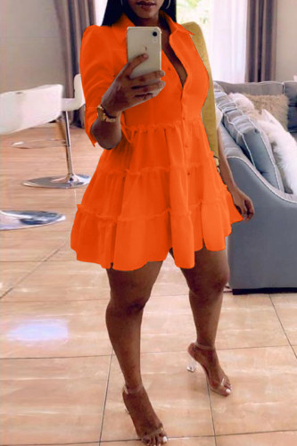 Orange Mode Casual Skjortklänning med solid turndownkrage