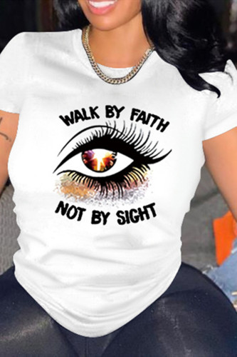Vita Mode Casual Eyes tryckta Basic O-hals T-shirts