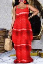 Robe longue à bretelles spaghetti dos nu imprimé sexy mode rouge