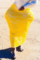 Lápis de cintura alta skinny patchwork amarelo sexy tie-dye calcinha com estampa completa