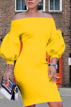 Robes de jupe crayon jaune sexy solide fendue sur l'épaule