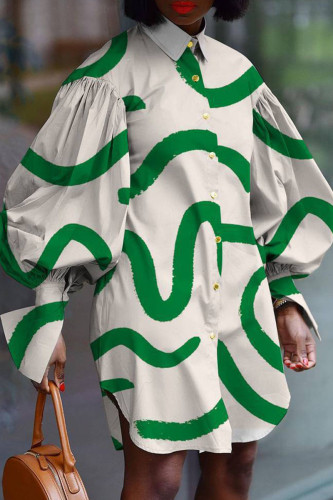 Vestido branco verde listrado africano estampado com fivela e gola redonda