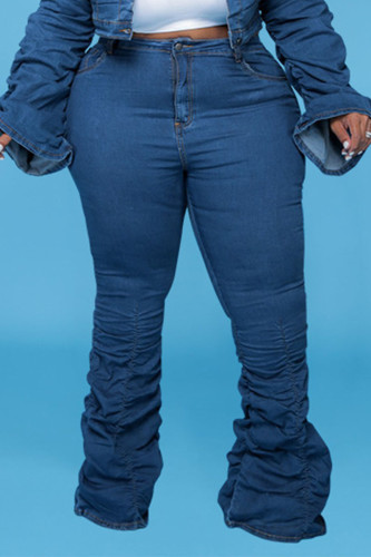 Jeans blu casual con piega divisa in due parti