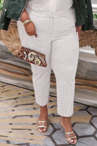 Pantalon décontracté à carreaux imprimé à la mode blanc grande taille
