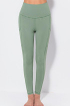 Gris Vert Casual Sportswear Solid Split Joint Skinny Taille Haute Crayon Bas de Couleur Unie
