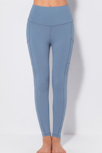 Cinza Azul Casual Sportswear Sólido Split Joint Lápis Skinny Cintura Alta Cor Sólida Parte Inferior