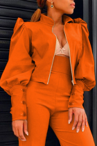 Mandarinröd Casual Solid Patchwork Ytterkläder med blixtlåskrage