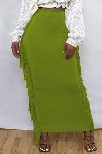 Grönt Mode Casual Solid Tofs Vanlig hög midja kjol