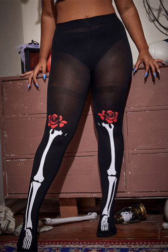 Calças pretas fashion sexy com estampa skinny transparente de cintura alta