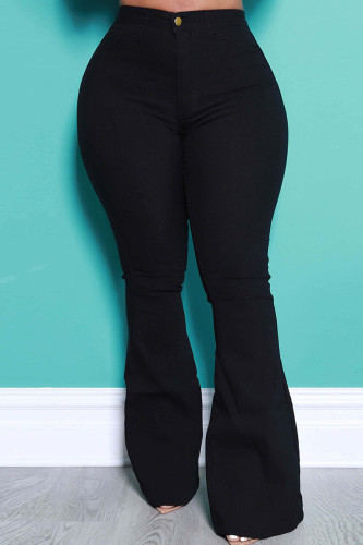 Calça jeans preta Street Solid Split Joint cintura alta com corte de bota