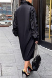Robe chemise à manches longues à col rabattu et à la mode décontractée noire