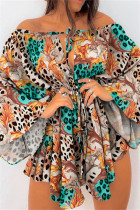 Bandage léopard à imprimé décontracté multicolore évidé de l'épaule robe irrégulière
