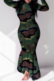 Vestidos de manga comprida com estampa de leopardo moda casual estampa assimétrica